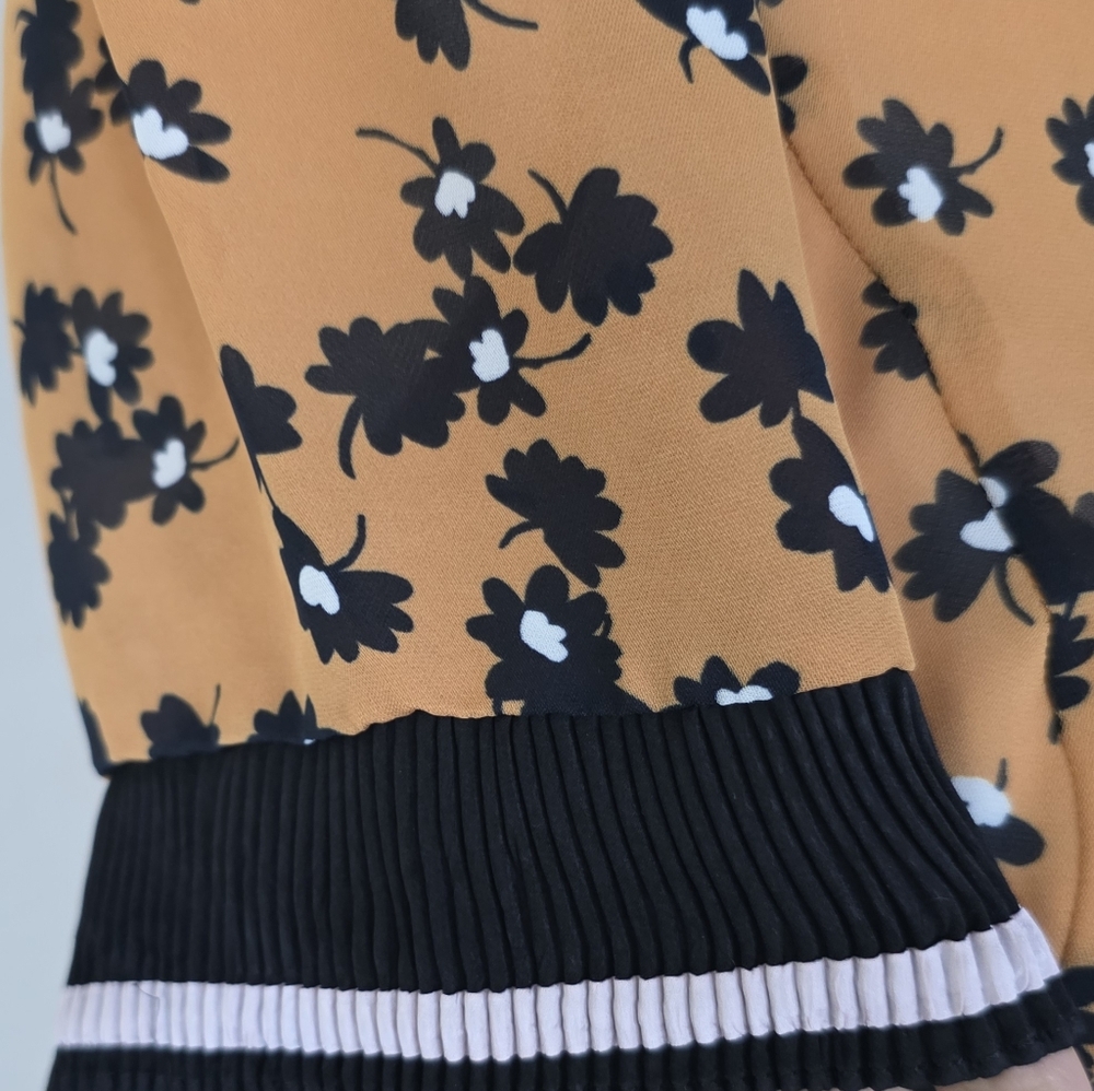 Saylor Mustard Floral Open Back Midi Dress Size Small Puff Sleeve Tie Back S - Picture 7 of 8